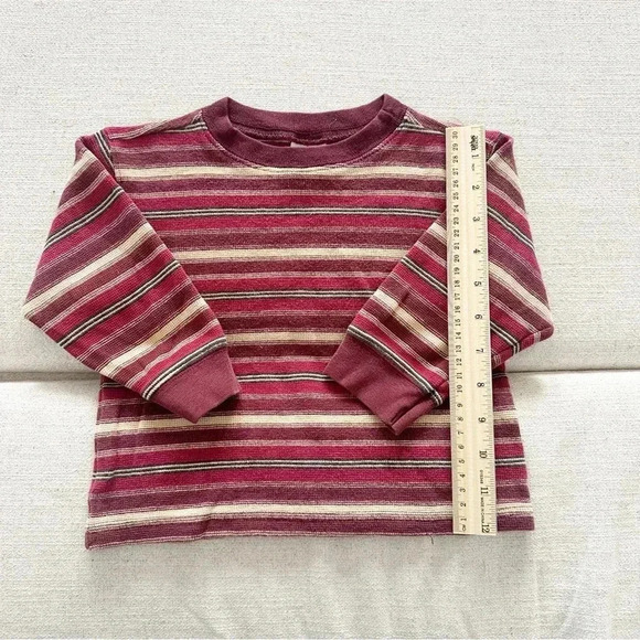 Vintage Kids Old Navy Burgundy + Cream Striped Long Sleeve Tee Size 2T - Picture 2 of 5